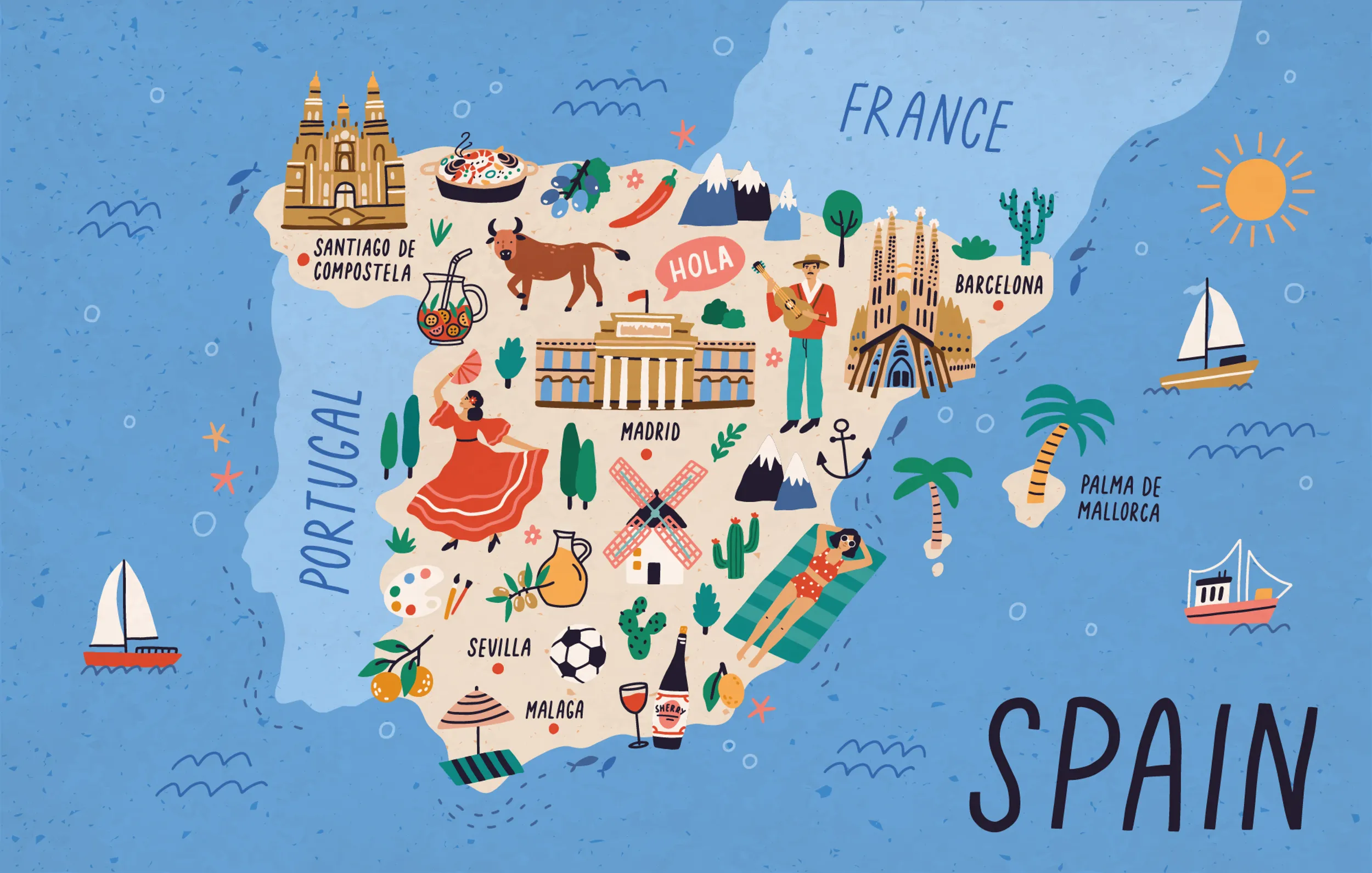 illustrierte Landkarte von Spanien