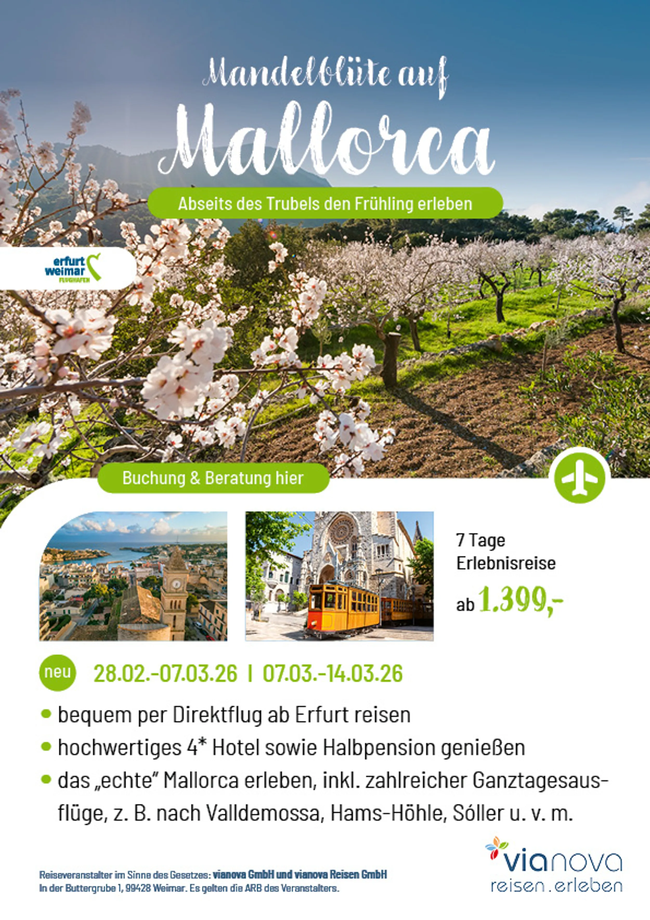 Mandelblüte auf Mallorca ab Erfurt Frühling