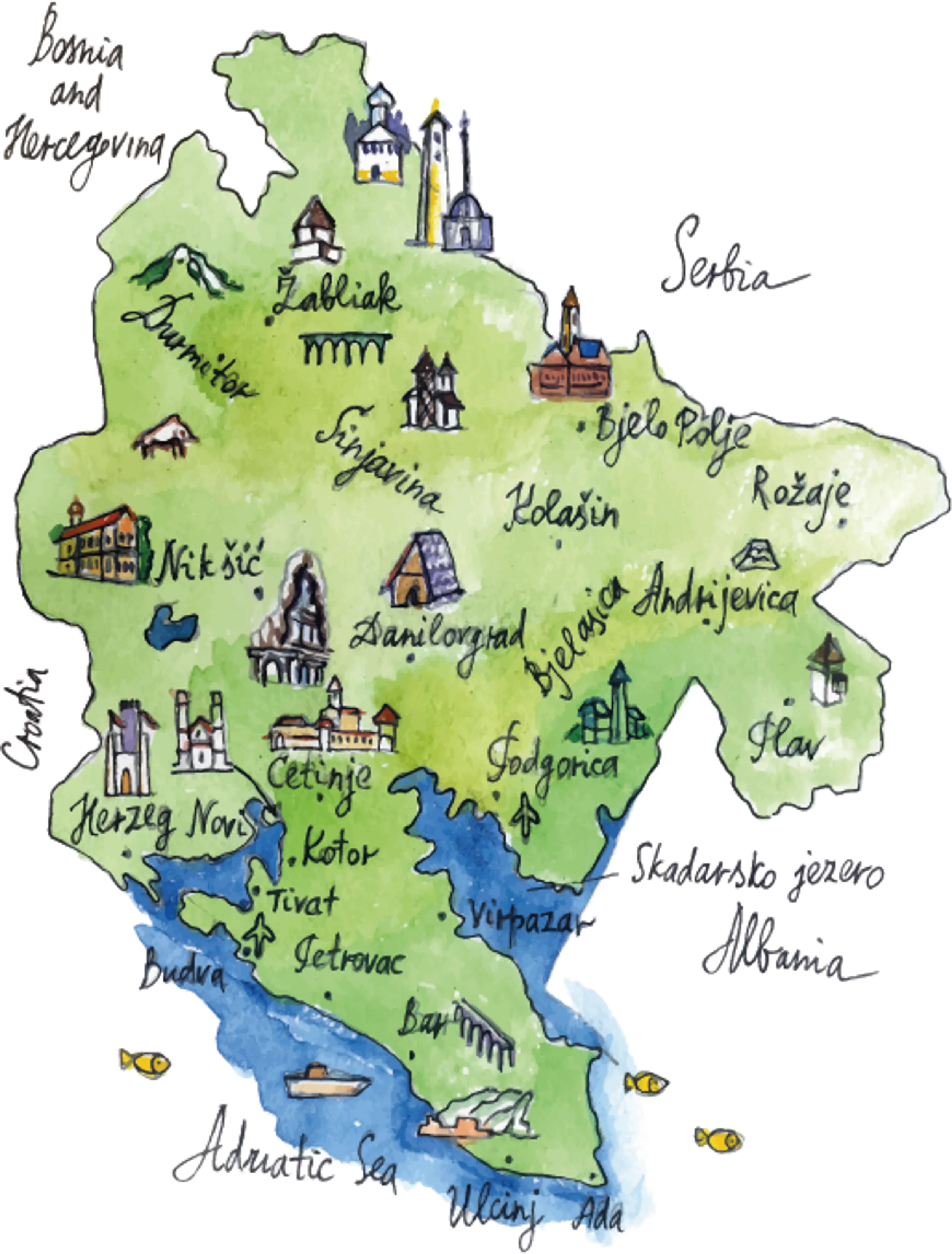 illustrierte Landkarte von Montenegro