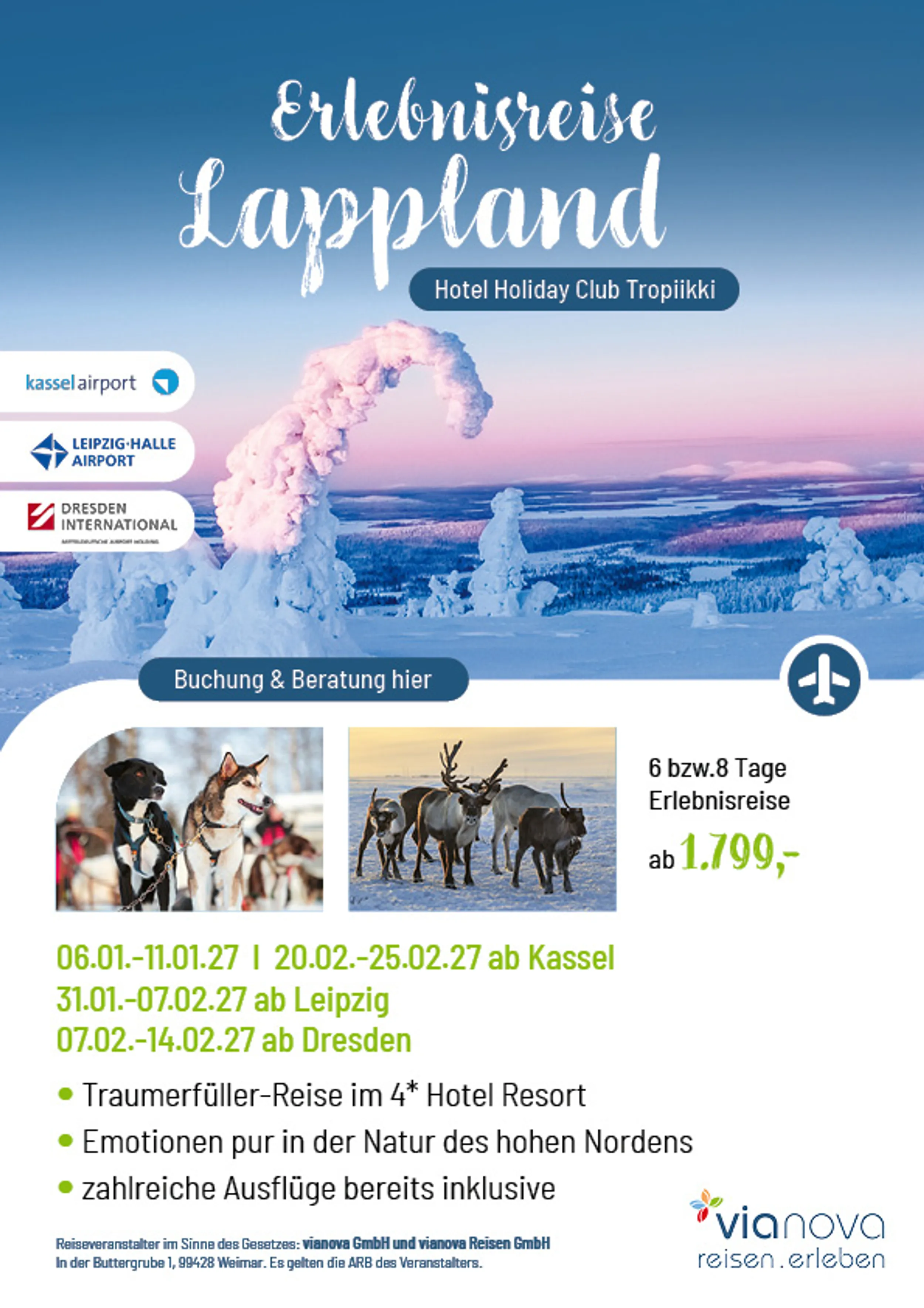 Erlebnisreise Lappland ab Dresden, Kassel, Leipzig