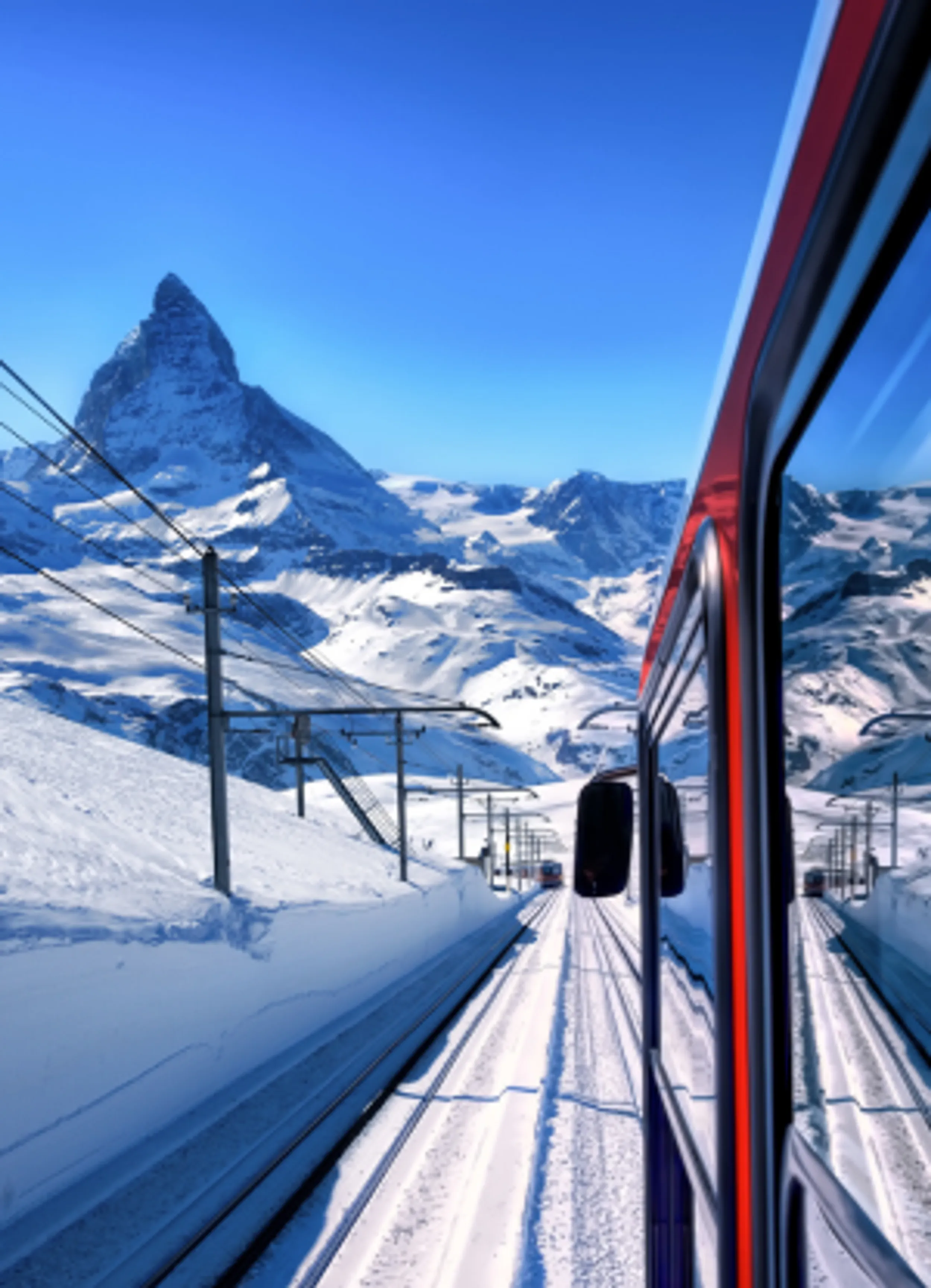 Matterhorn mit Glacier Express im Winter