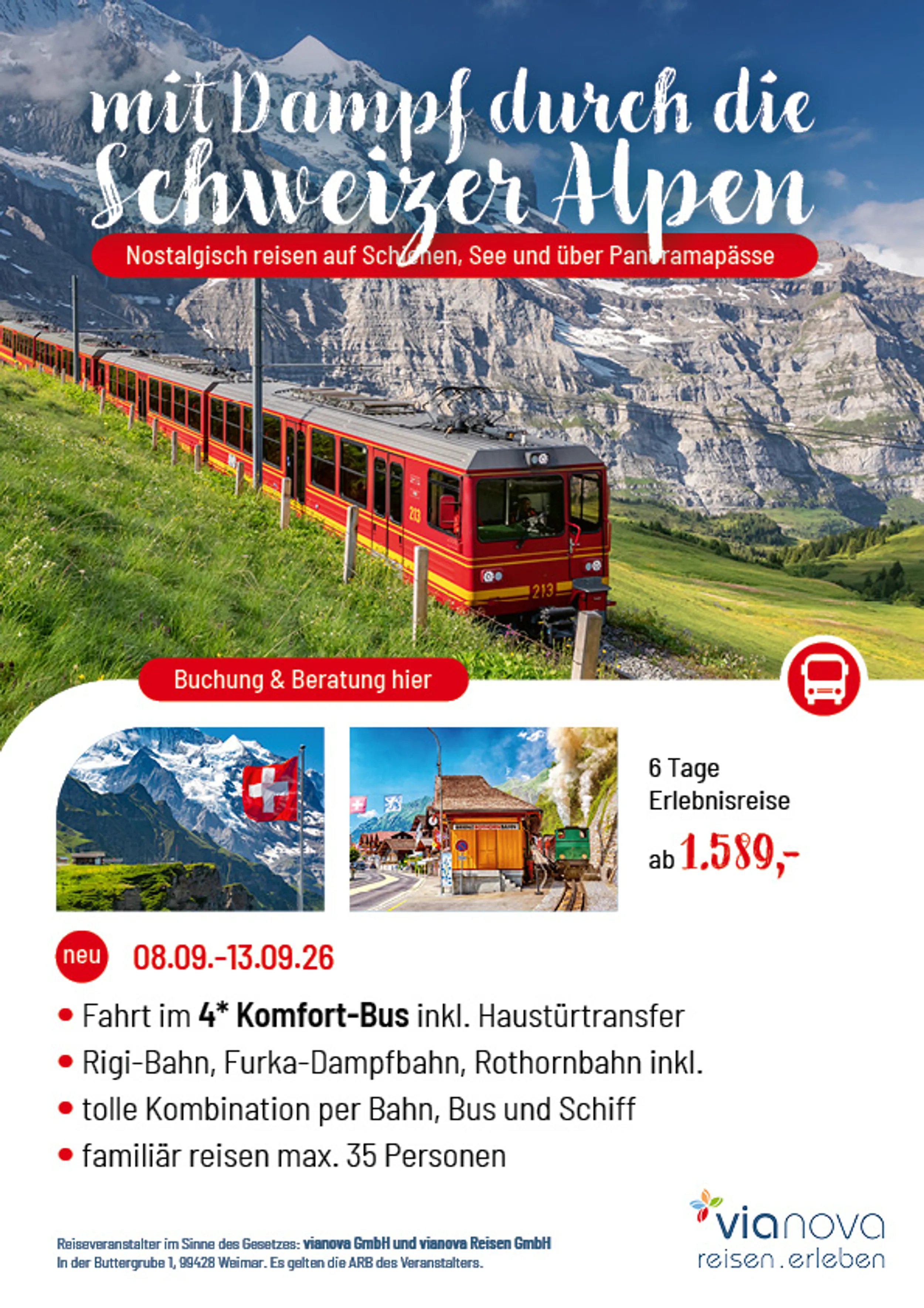 Dampfbahnen Schweiz Reise Flyer Jungfrau, Rothornban, Schweiz Flyer Reise