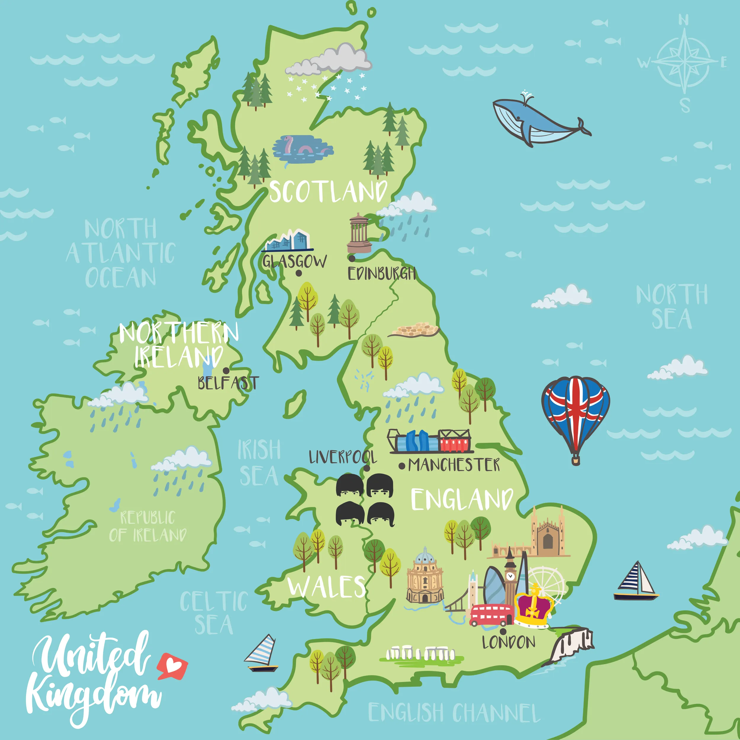 illustrierte Karte von Großbritannien