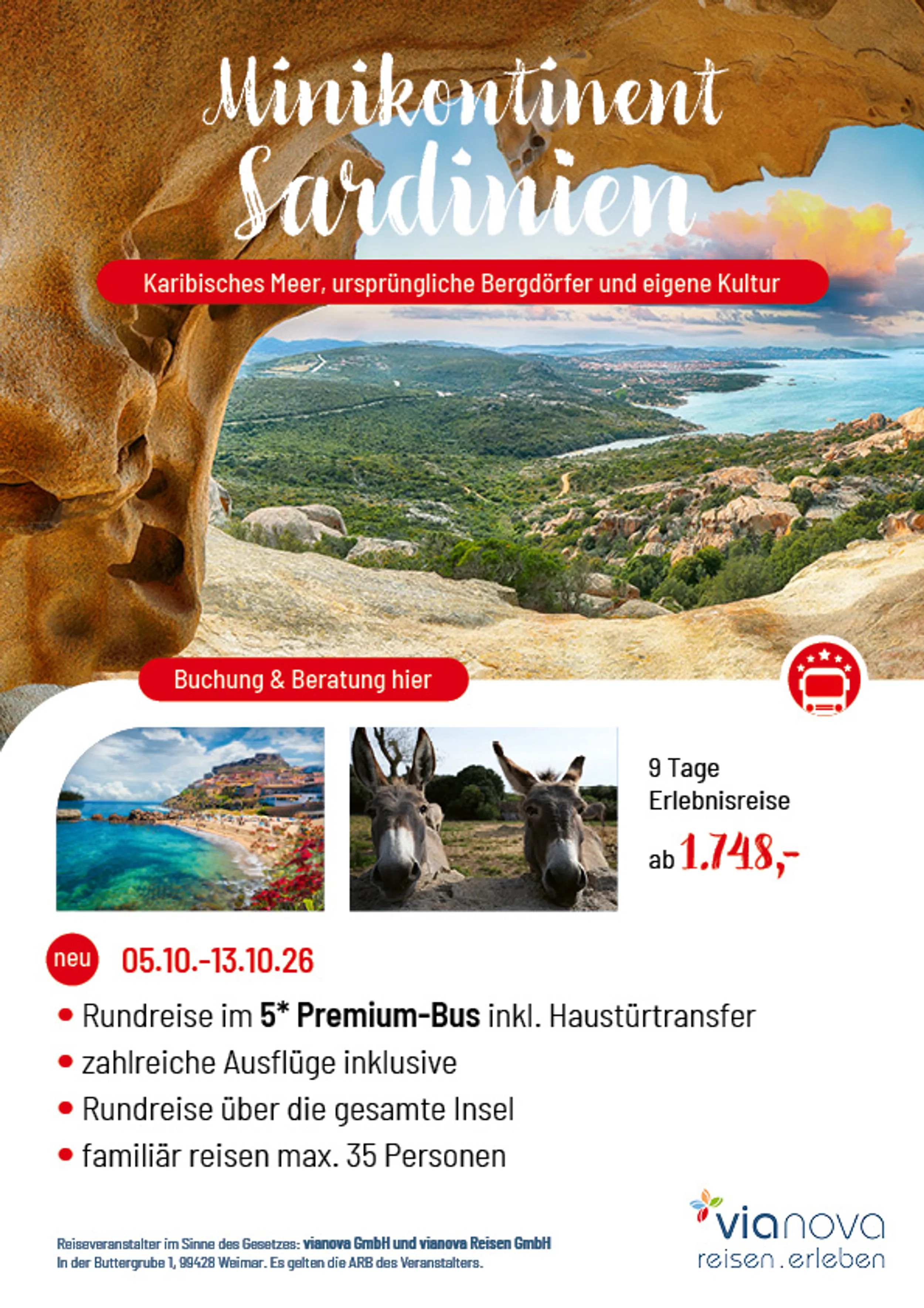 Rundreise Sardinien Flyer Bärenfelsen, Esel, Castelsardo Flyer Sardinien