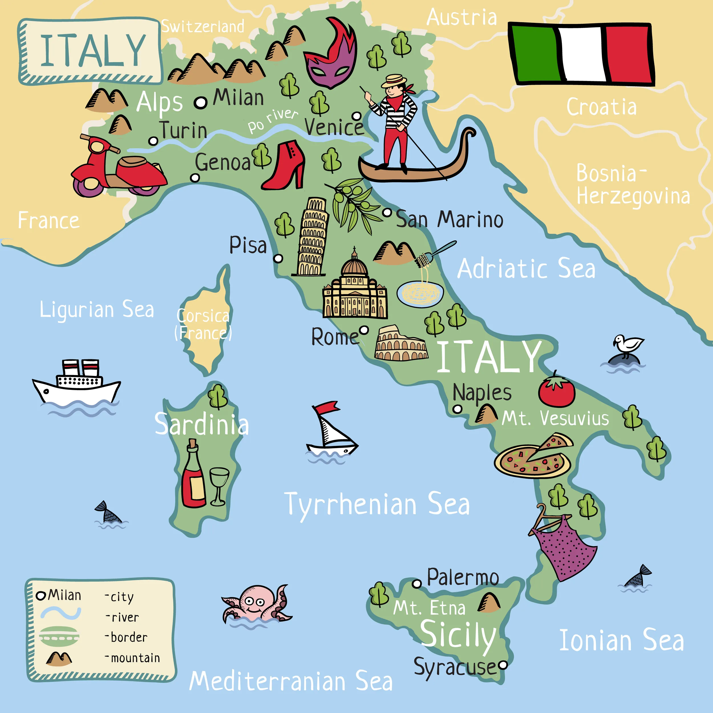 illustrierte Karte von Italien
