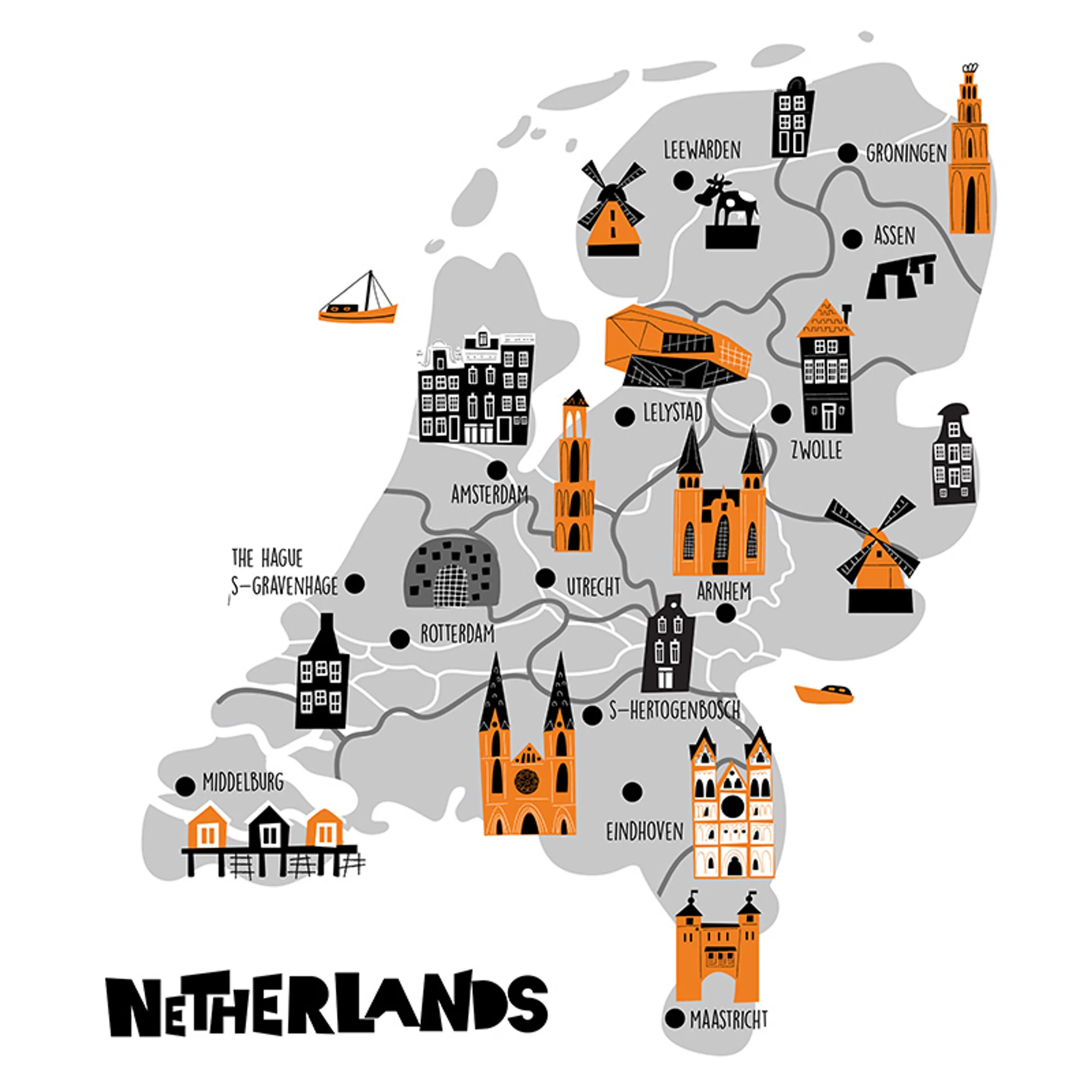 illustrierte Landkarte der Niederlande