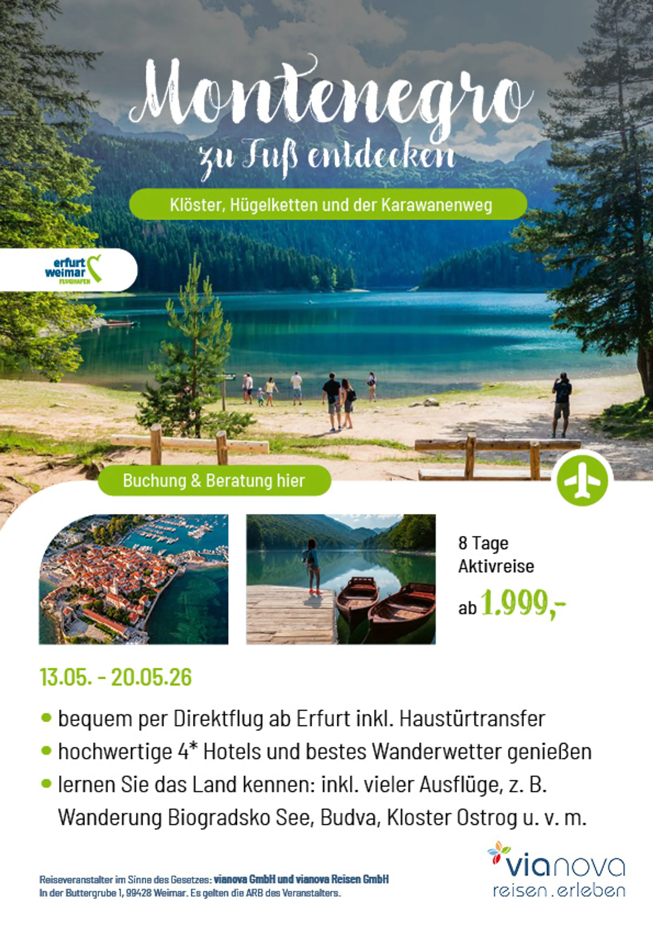 Montenegro wandern direkt ab Erfurt