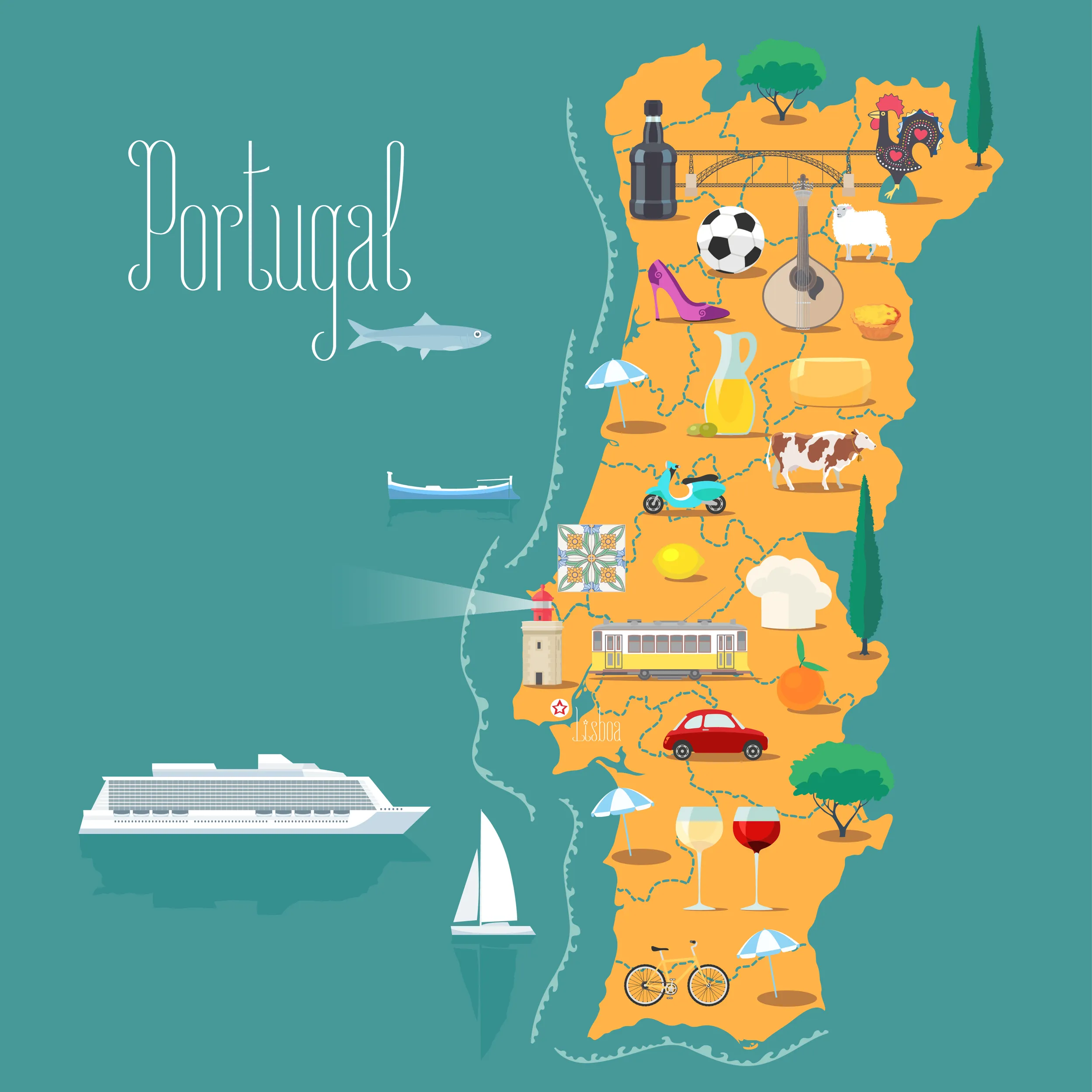 illustrierte Landkarte von Portugal