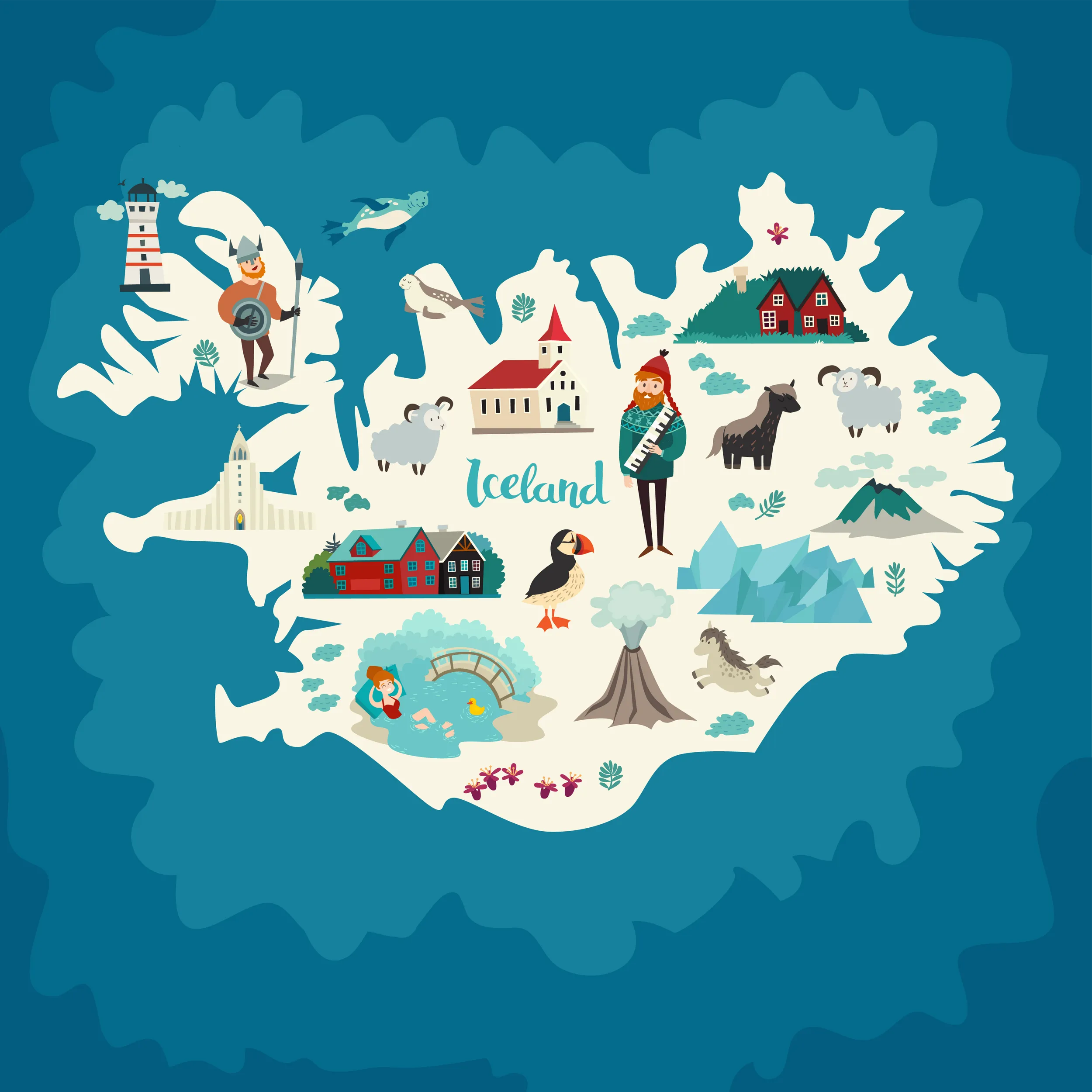 illustrierte Karte von Island