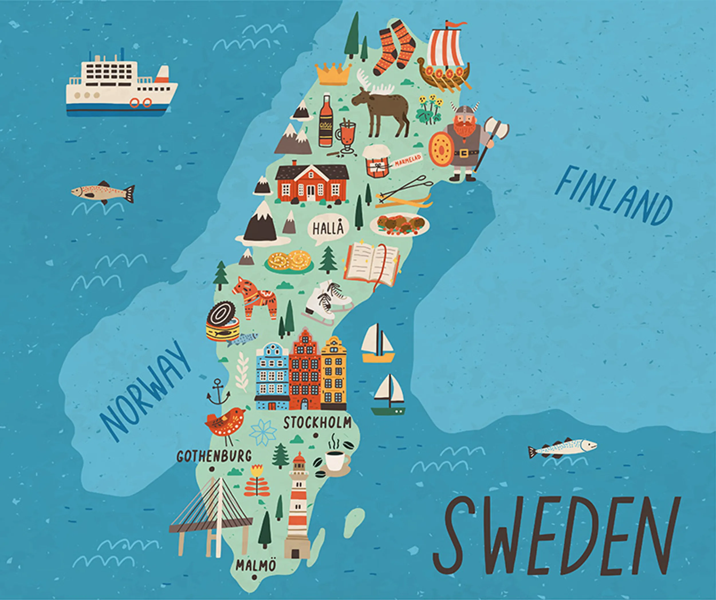 illustrierte Landkarte von Schweden