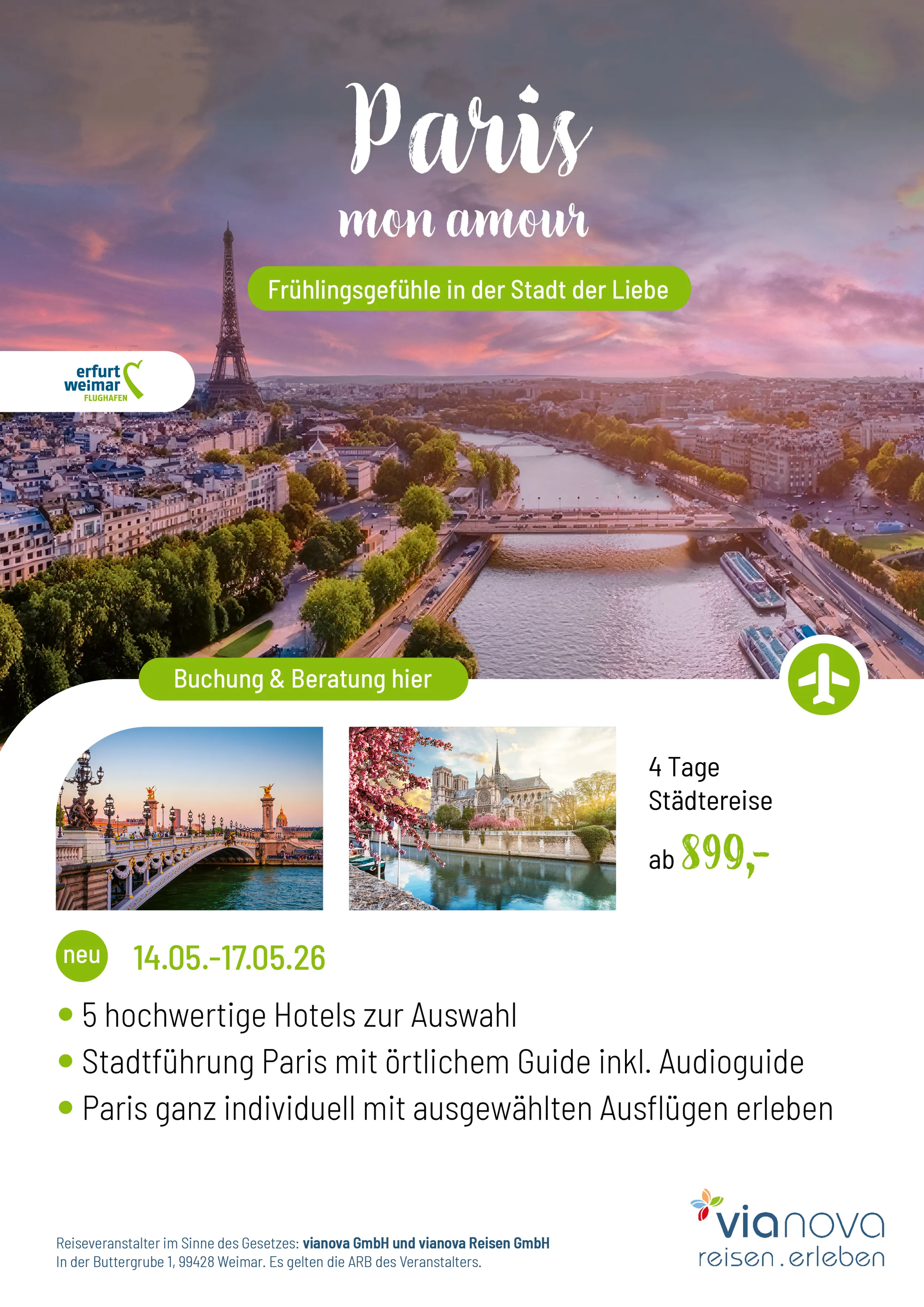 Flugreise Paris Himmelfahrt direkt ab Erfurt