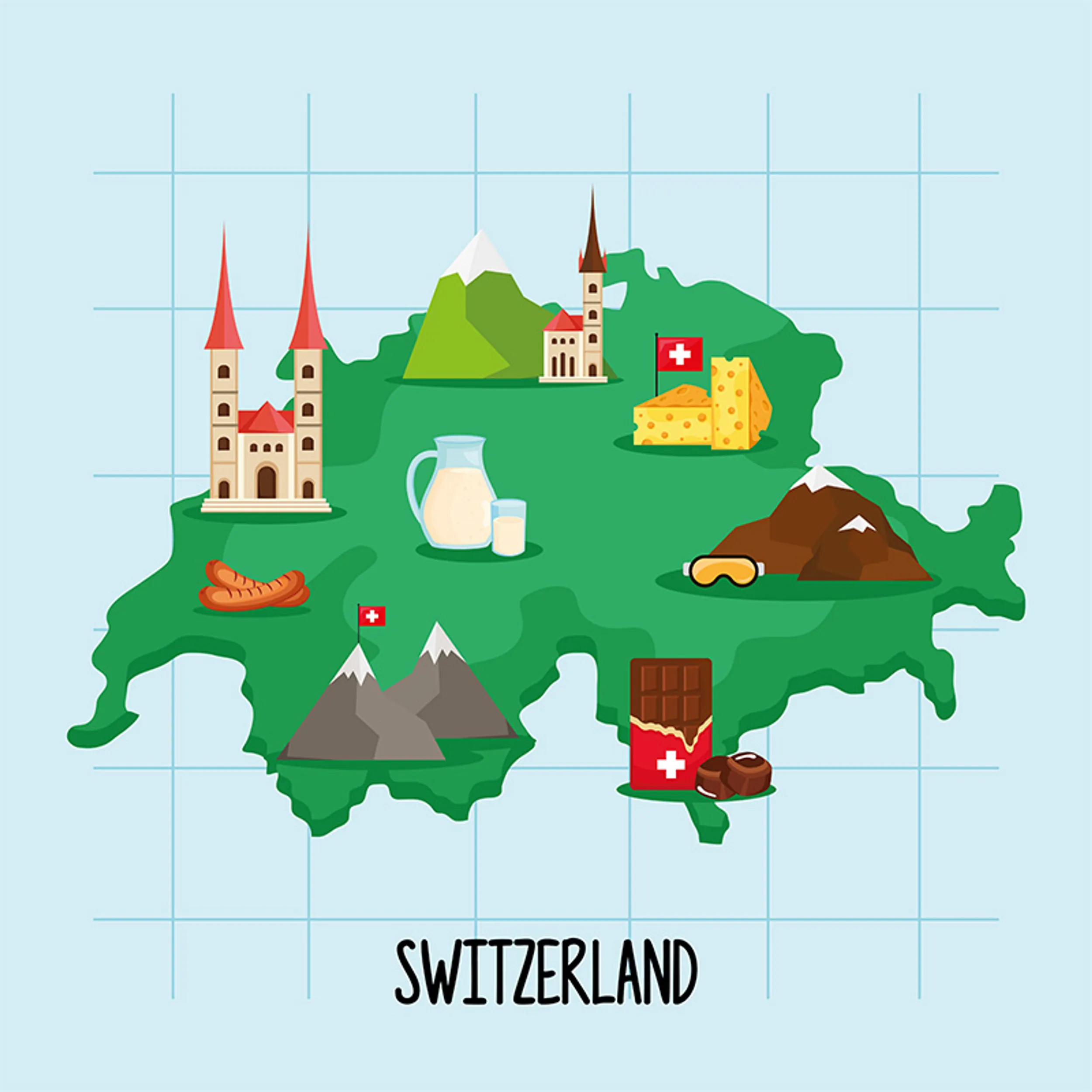 illustrierte Landkarte der Schweiz