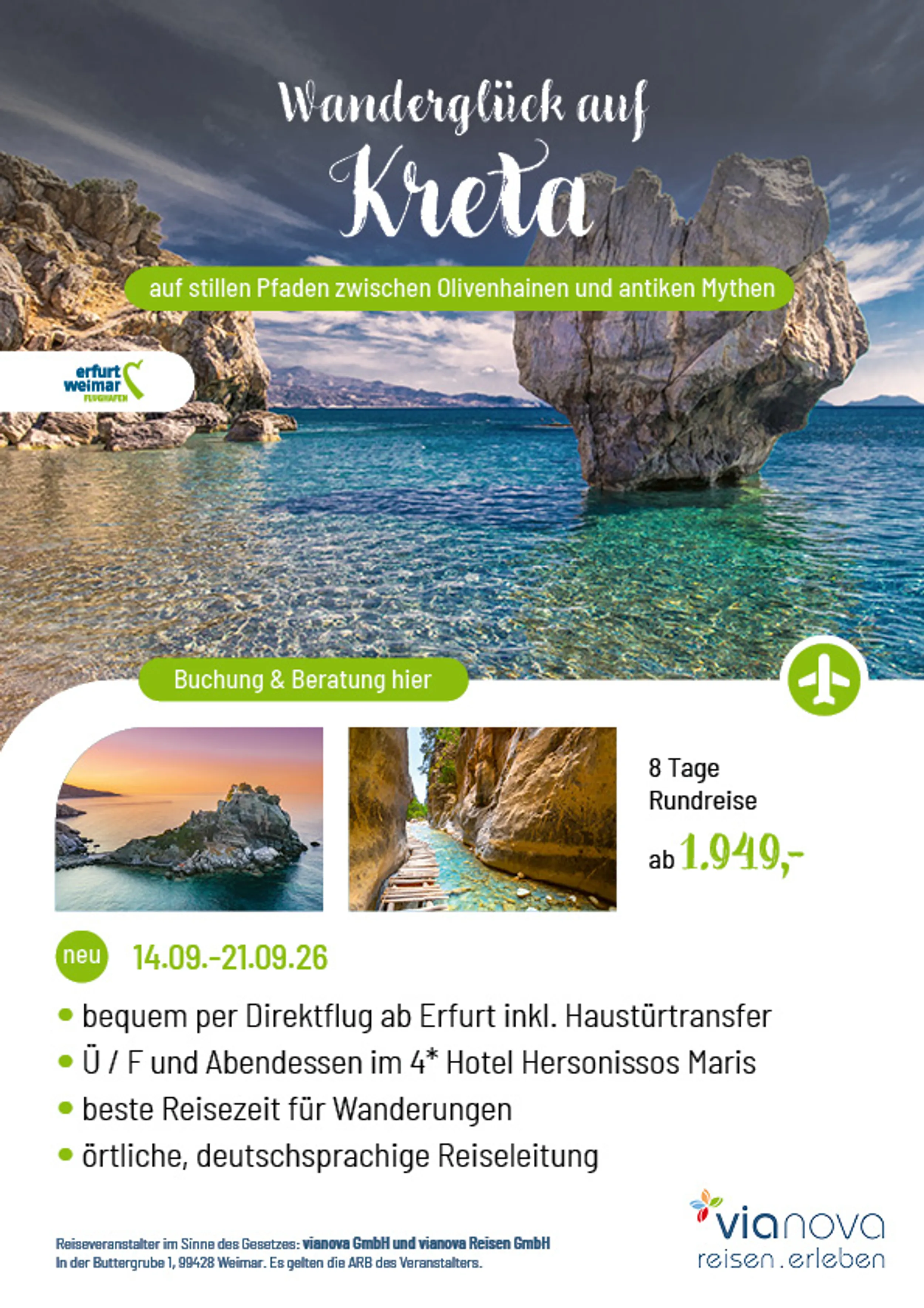 wandern Kreta direkt ab Erfurt Klöster Meer Sonne Aktiv