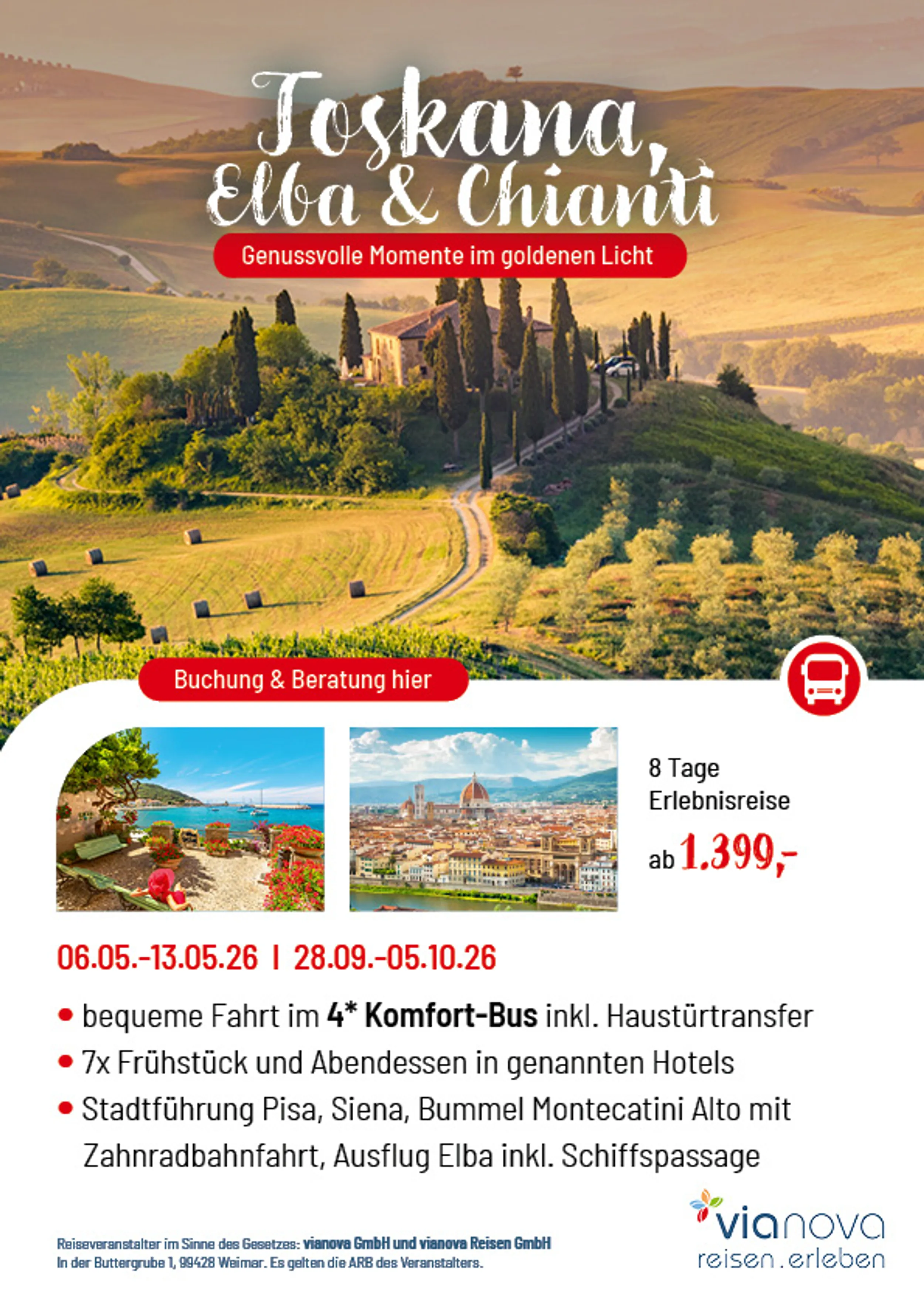Toskana Elba Chianti Flyer Landschaft Toskana, Elba, Florenz im Herbst Flyer Reise