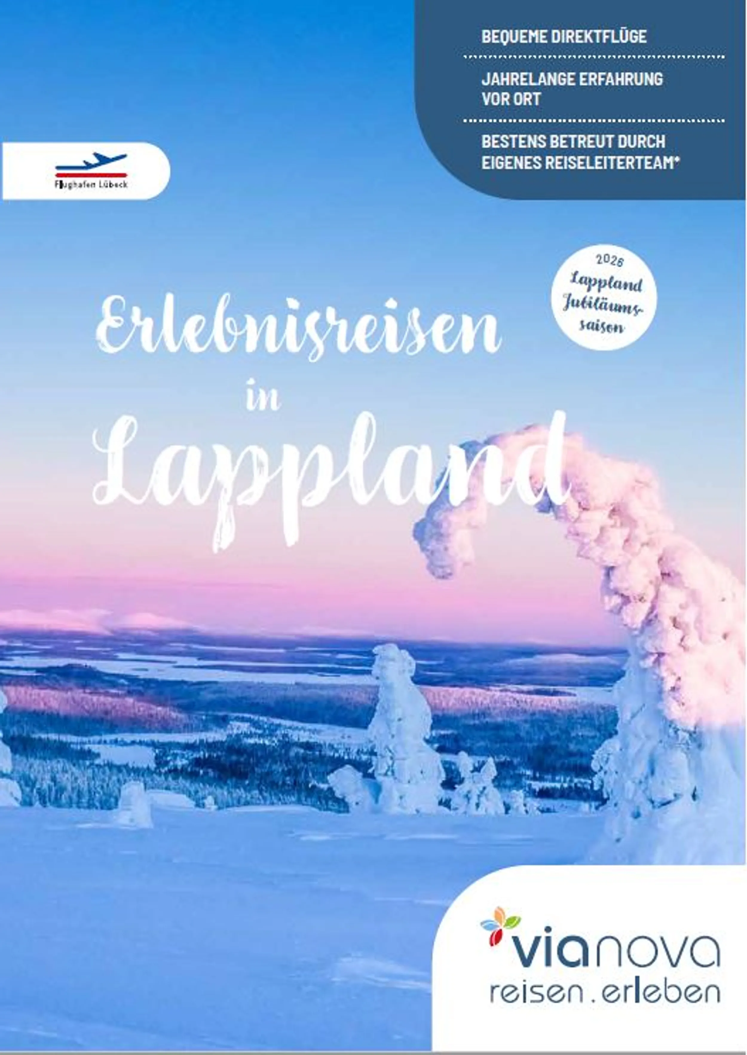 Flyer Erlebnisreise Lappland Winter ab Lübeck Sonnenaufgang