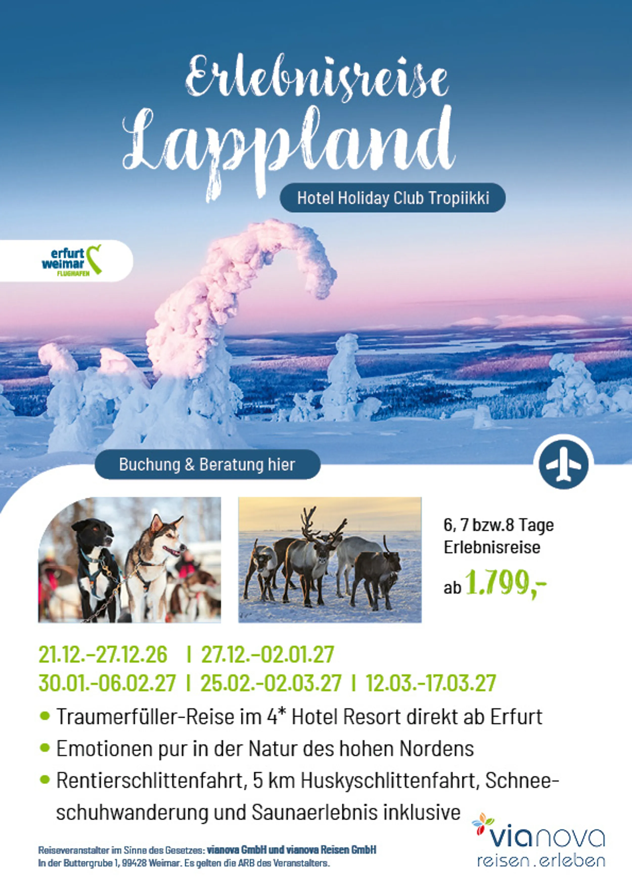 Erlebnisreise Lappland im Winter direkt ab Erfurt