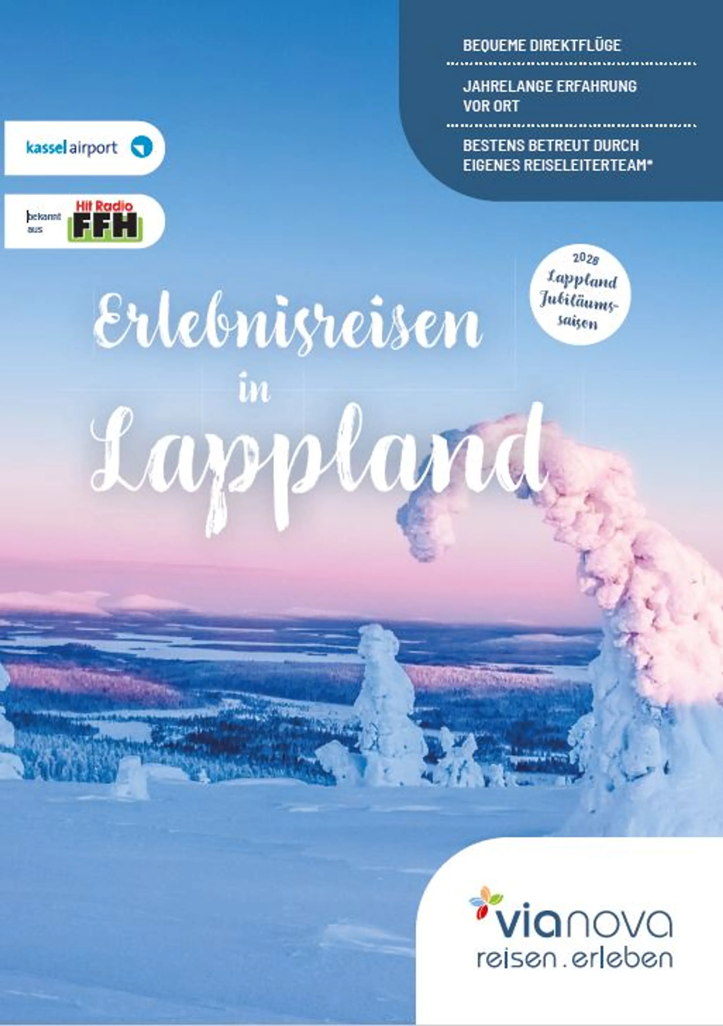 Flyer Erlebnisreise Lappland an Kassel Winter Sonnenaufgang