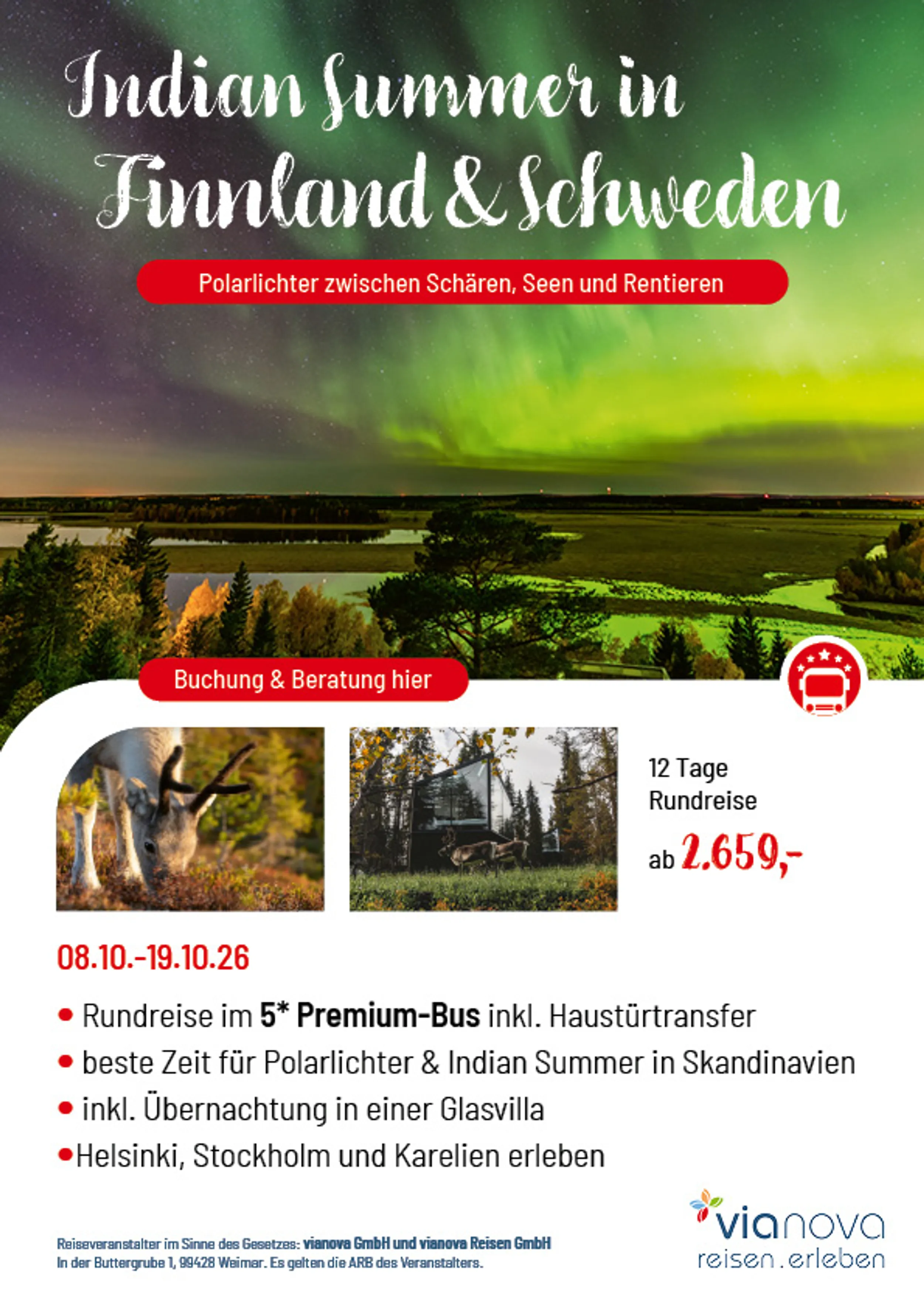 Schweden und Finnland im Indian Summer Polarlichter, Rentiere und Herbst in Finnland Flyer Reise