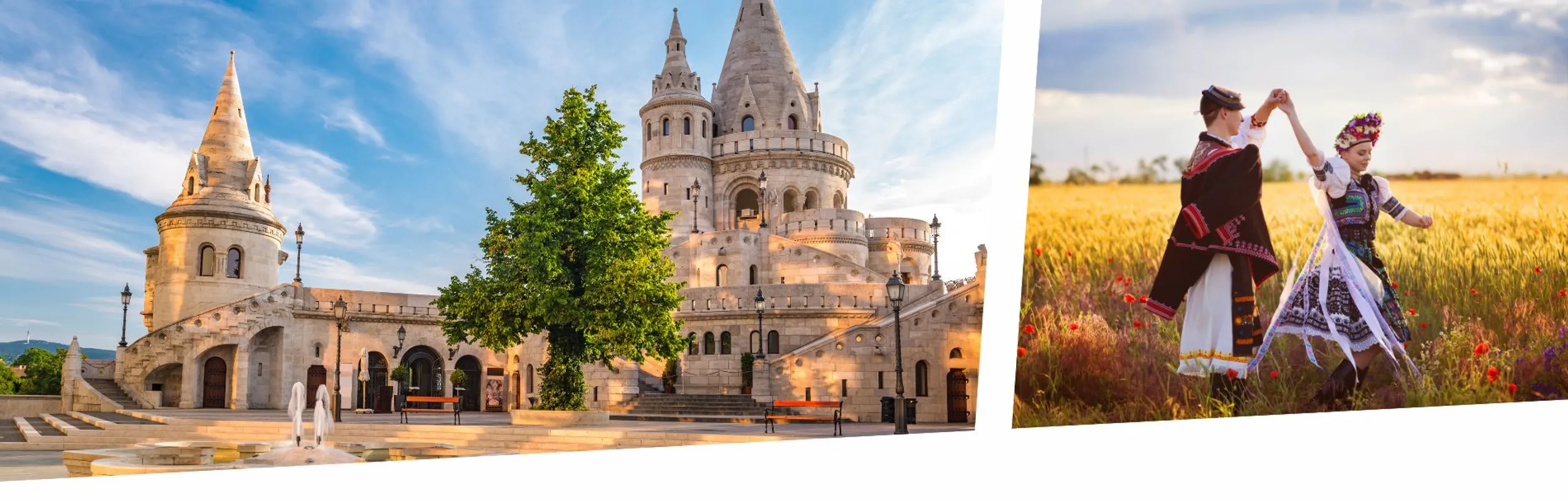 Ungarn mit Puszta , tanzendem Paar und Fischerbastei Budapest