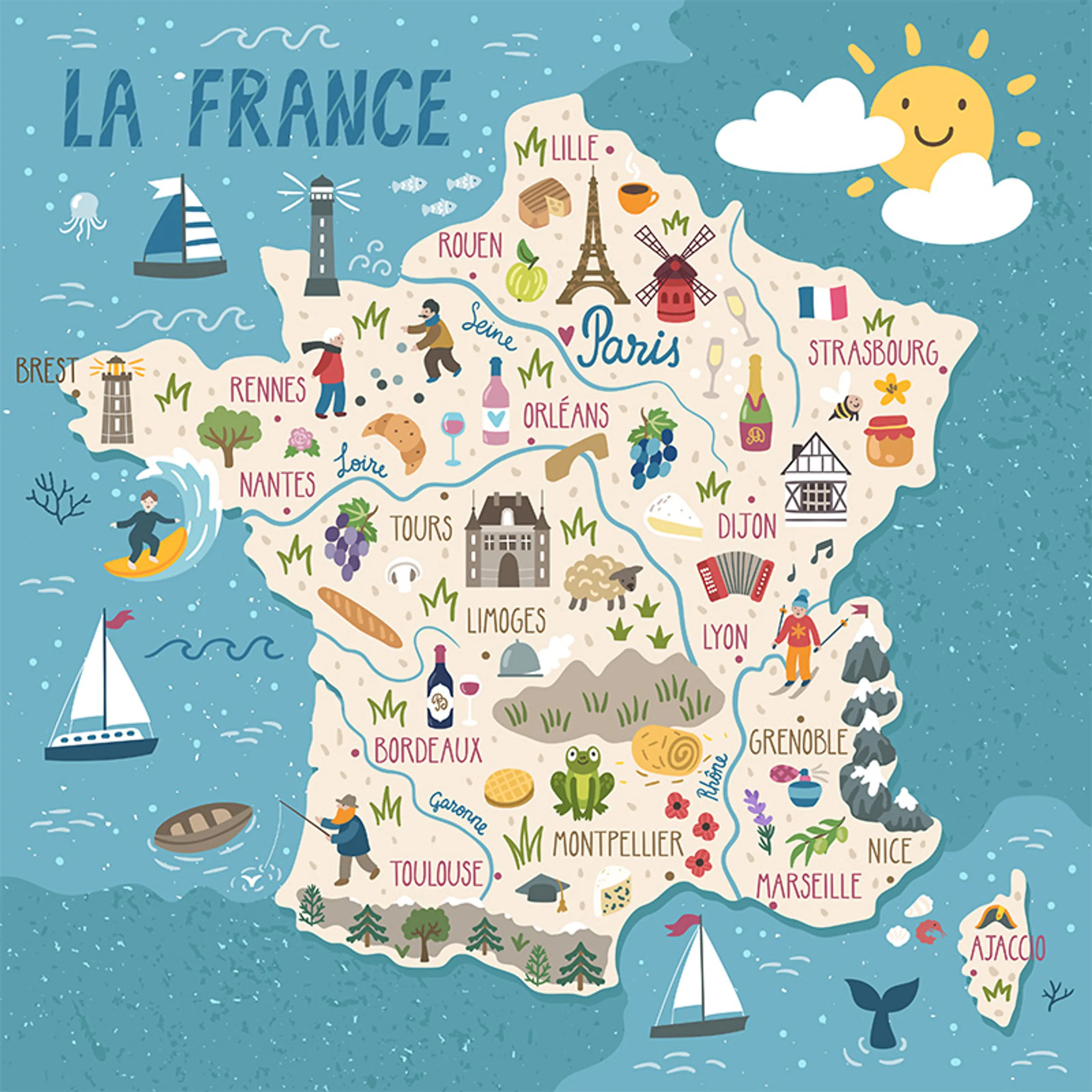 illustrierte Karte von Frankreich