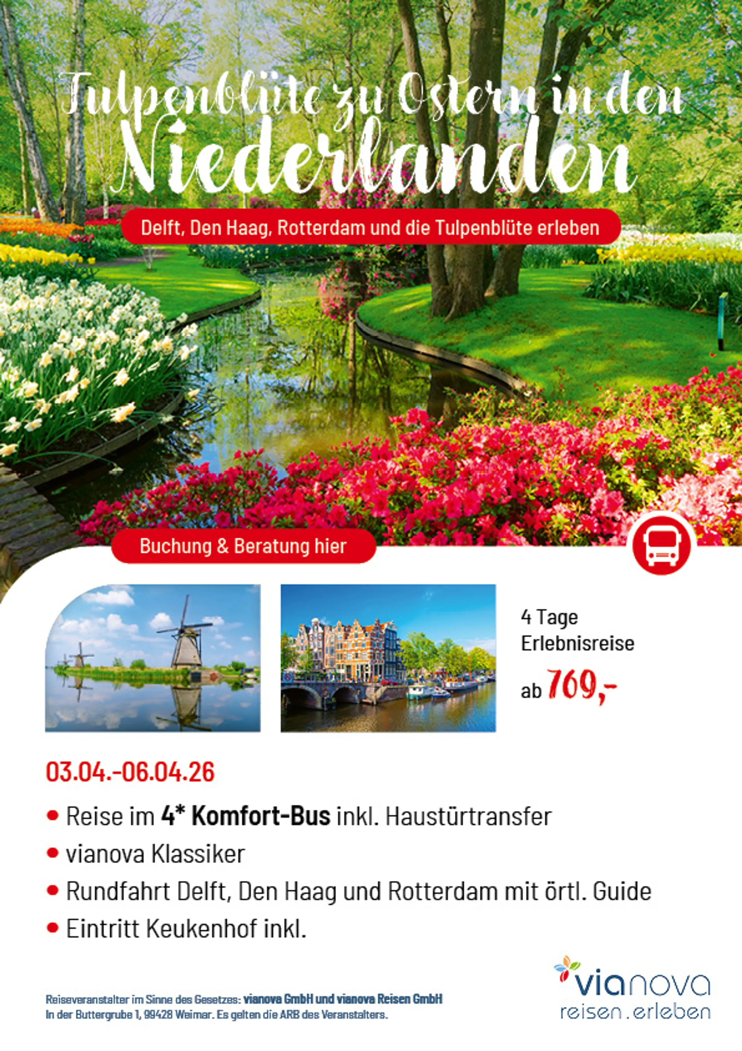 Flyer Tulpenblüte Ostern Tulpenblüte Niederlande, Rotterdam, Den Haag Ostern Flyer Reise